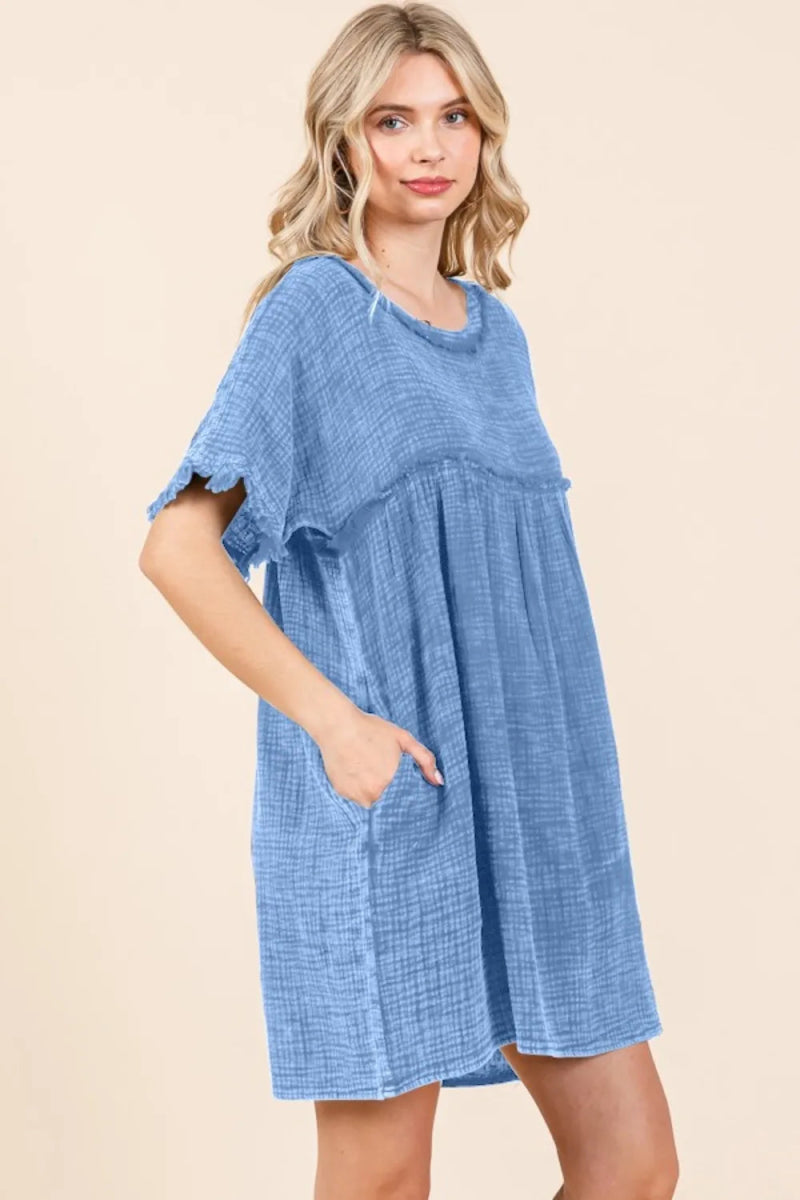 Culture Code Full Size Short Sleeve Babydoll Dress with Pockets - Love Salve 