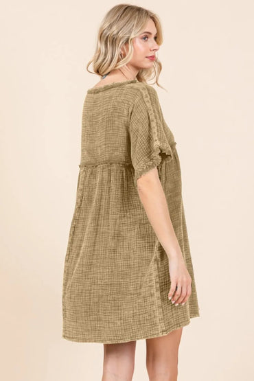 Culture Code Full Size Short Sleeve Babydoll Dress with Pockets - Love Salve 