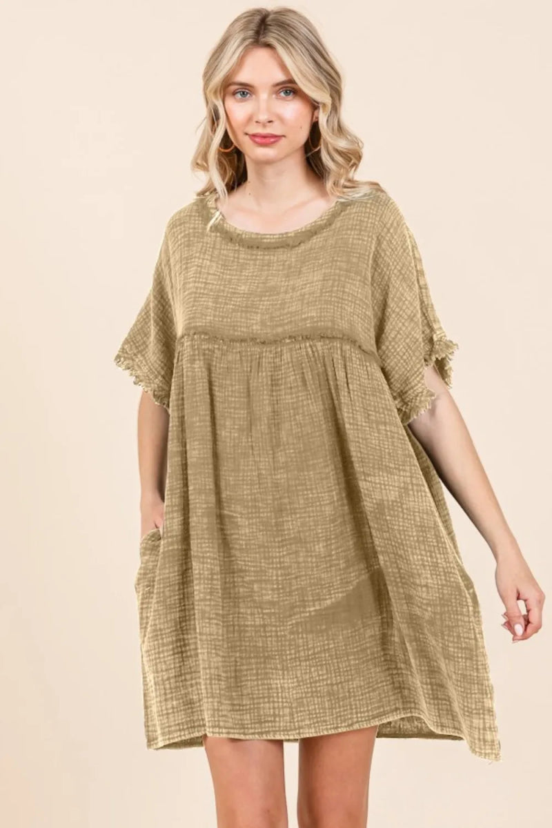 Culture Code Full Size Short Sleeve Babydoll Dress with Pockets - Love Salve 