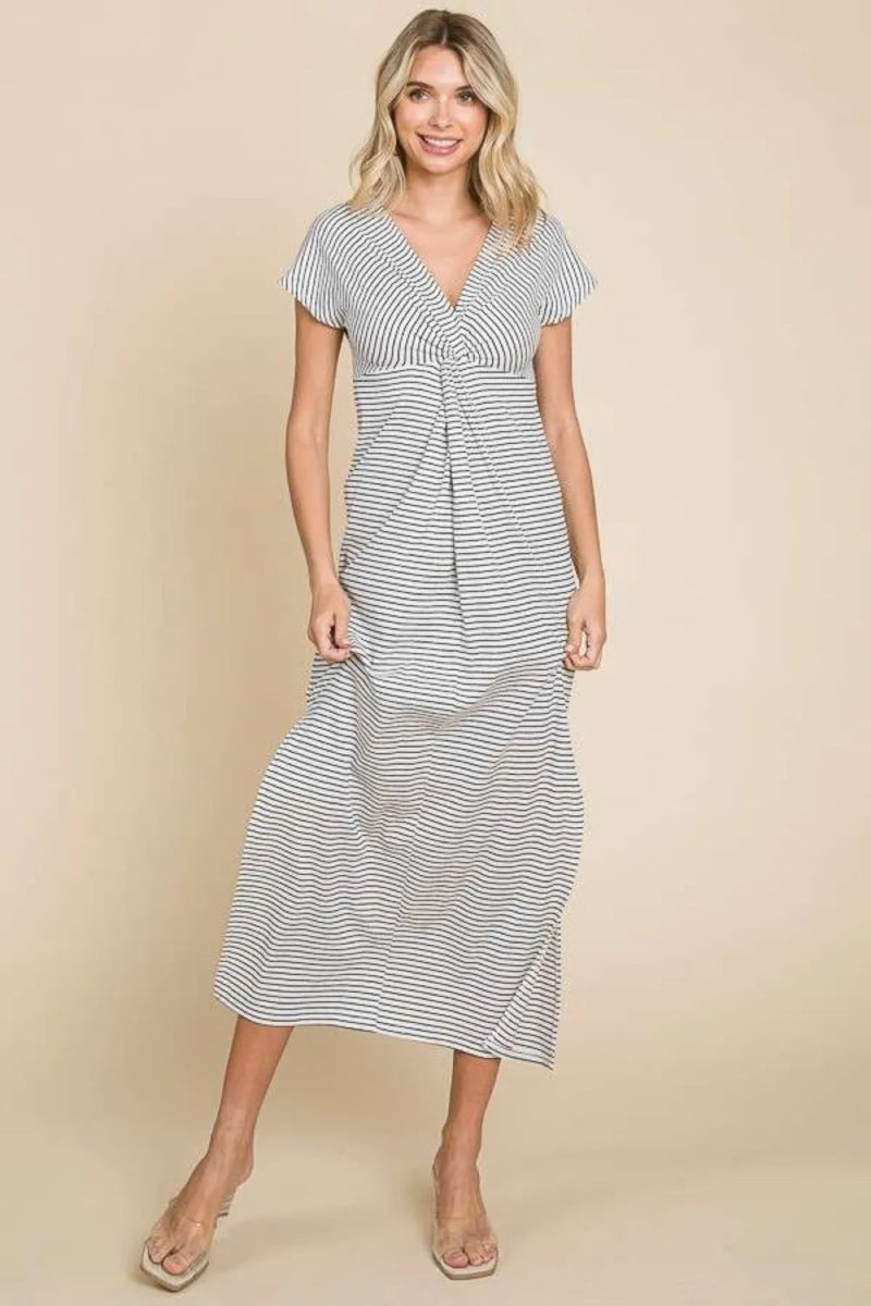 Culture Code Full Size Striped Twisted Detail Dress for Women - Love Salve 