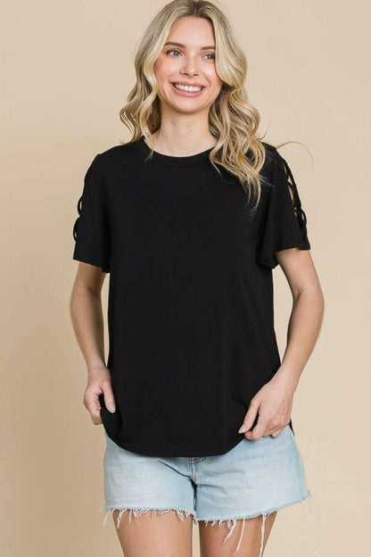 Culture Code Round Neck Crisscross Short Sleeve T-Shirt - Love Salve