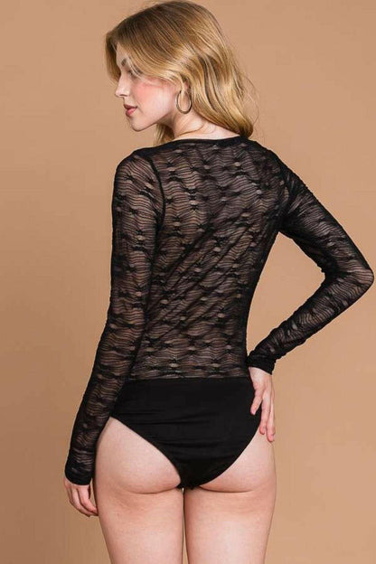 Culture Code Round Neck Mesh Perspective Bodysuit - Love Salve