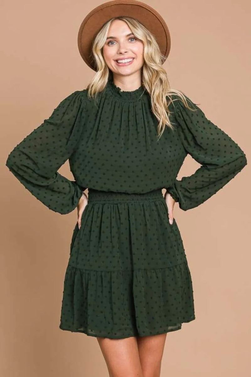 Culture Code Swiss Dot Smock Neck Mini Dress With Pockets - Love Salve 
