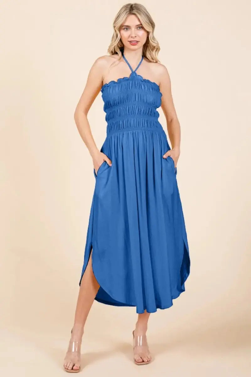 Culture Code Tie Back Shirring Dress with Pockets Chic - Love Salve 