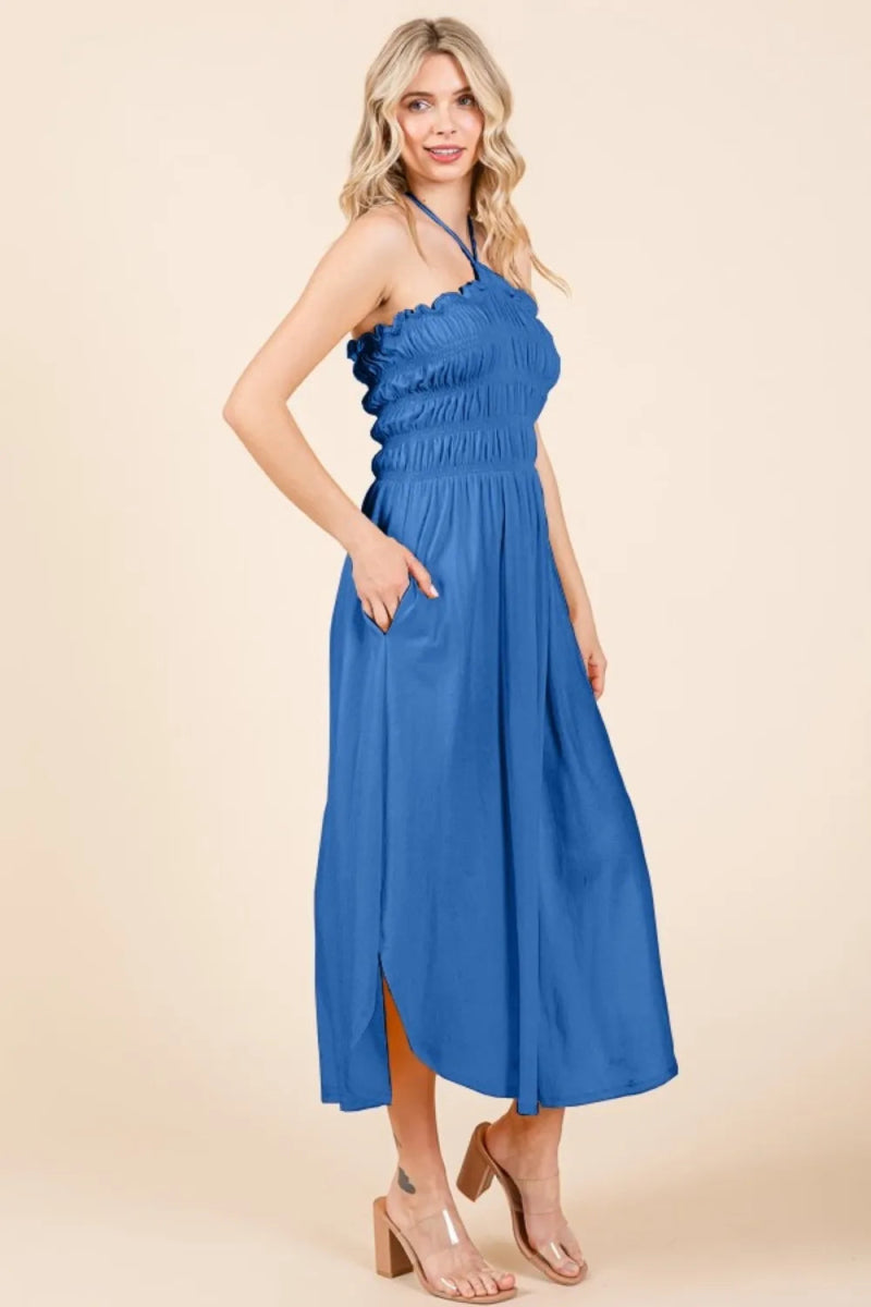 Culture Code Tie Back Shirring Dress with Pockets Chic - Love Salve 