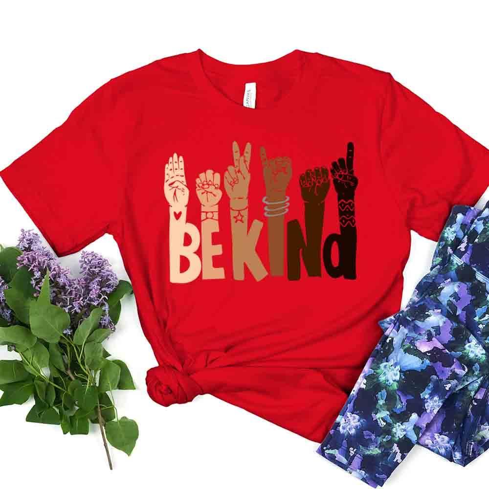 Close-up of the "Be Kind" graphic on the Adorb.co T-Shirt, highlighting the clear, positive message and quality print.
