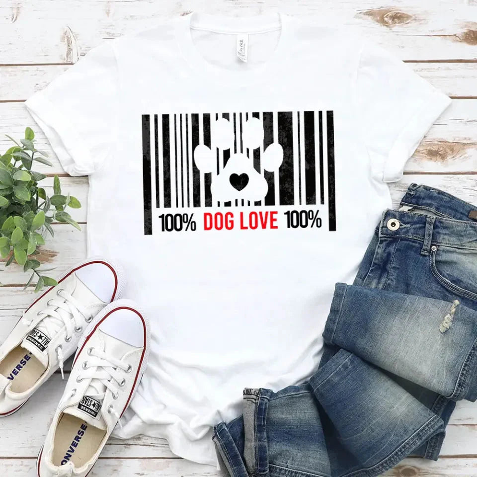 100% Dog Love Barcode With Paw Pet Lover Tee - Main product image T-Shirt by Adorb.co