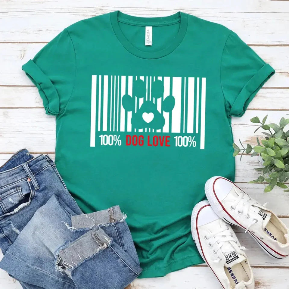 100% Dog Love Barcode With Paw Pet Lover Tee Adorb.co