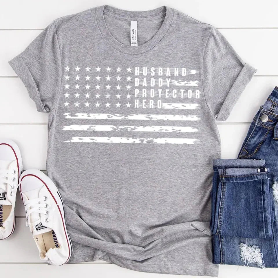 American Dad Flag Patriotic Father's Day T-shirt - Product side view by Adorb.co
