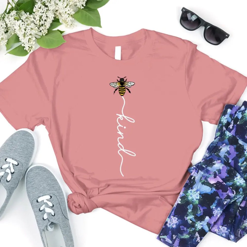 Adorb Custom Tees Inspirational Shirt – Bee Kind Script Tee - Lifestyle Image