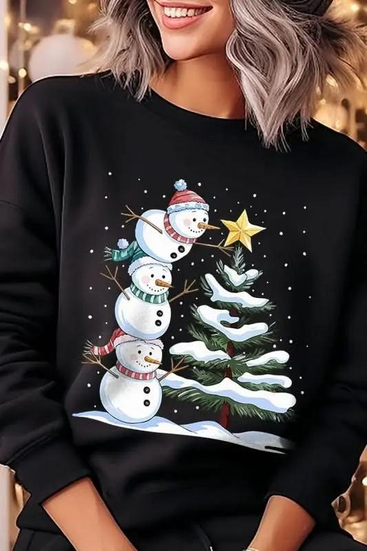 Cute Christmas Snowman Graphic Fleece Sweatshirts - Love Salve 