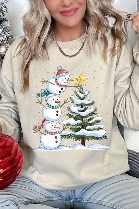 Cute Christmas Snowman Graphic Fleece Sweatshirts - Love Salve 