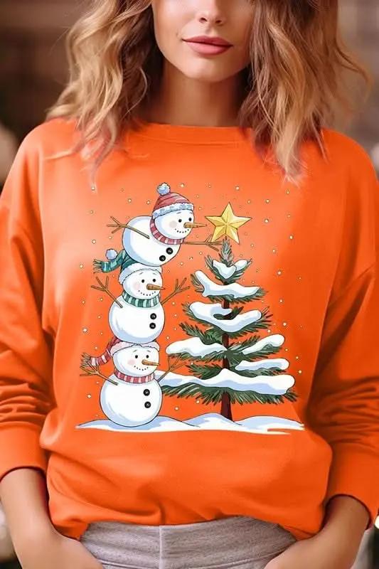 Cute Christmas Snowman Graphic Fleece Sweatshirts - Love Salve 