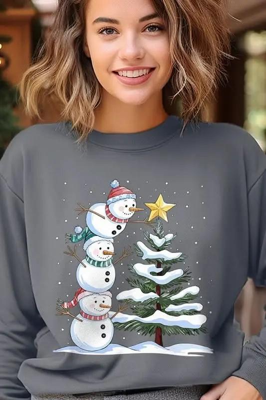 Cute Christmas Snowman Graphic Fleece Sweatshirts - Love Salve 