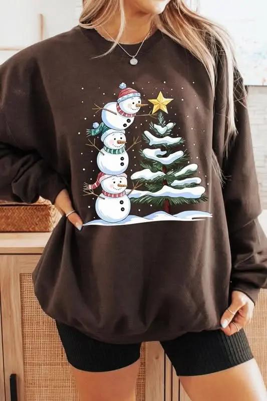 Cute Christmas Snowman Graphic Fleece Sweatshirts - Love Salve 