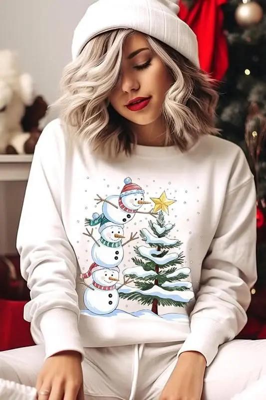 Cute Christmas Snowman Graphic Fleece Sweatshirts - Love Salve 