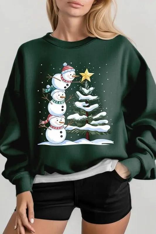 Cute Christmas Snowman Graphic Fleece Sweatshirts - Love Salve 