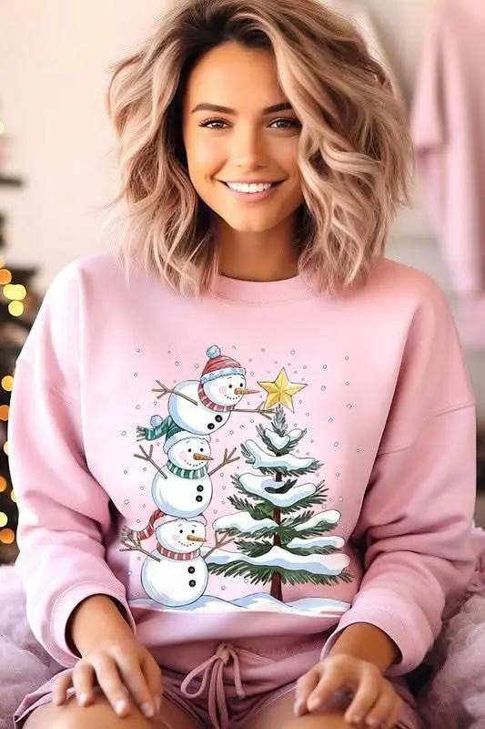 Cute Christmas Snowman Graphic Fleece Sweatshirts - Love Salve 