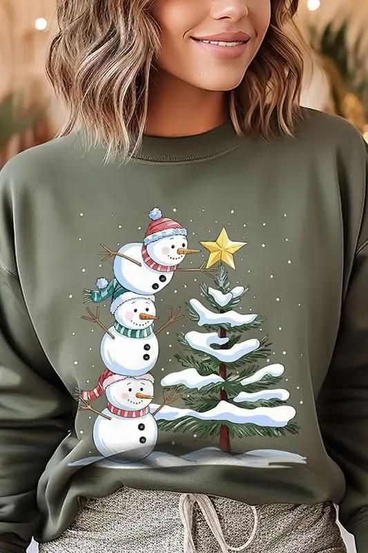 Cute Christmas Snowman Graphic Fleece Sweatshirts - Love Salve 