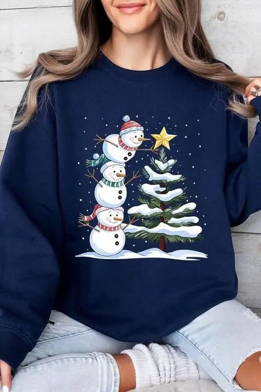 Cute Christmas Snowman Graphic Fleece Sweatshirts - Love Salve 