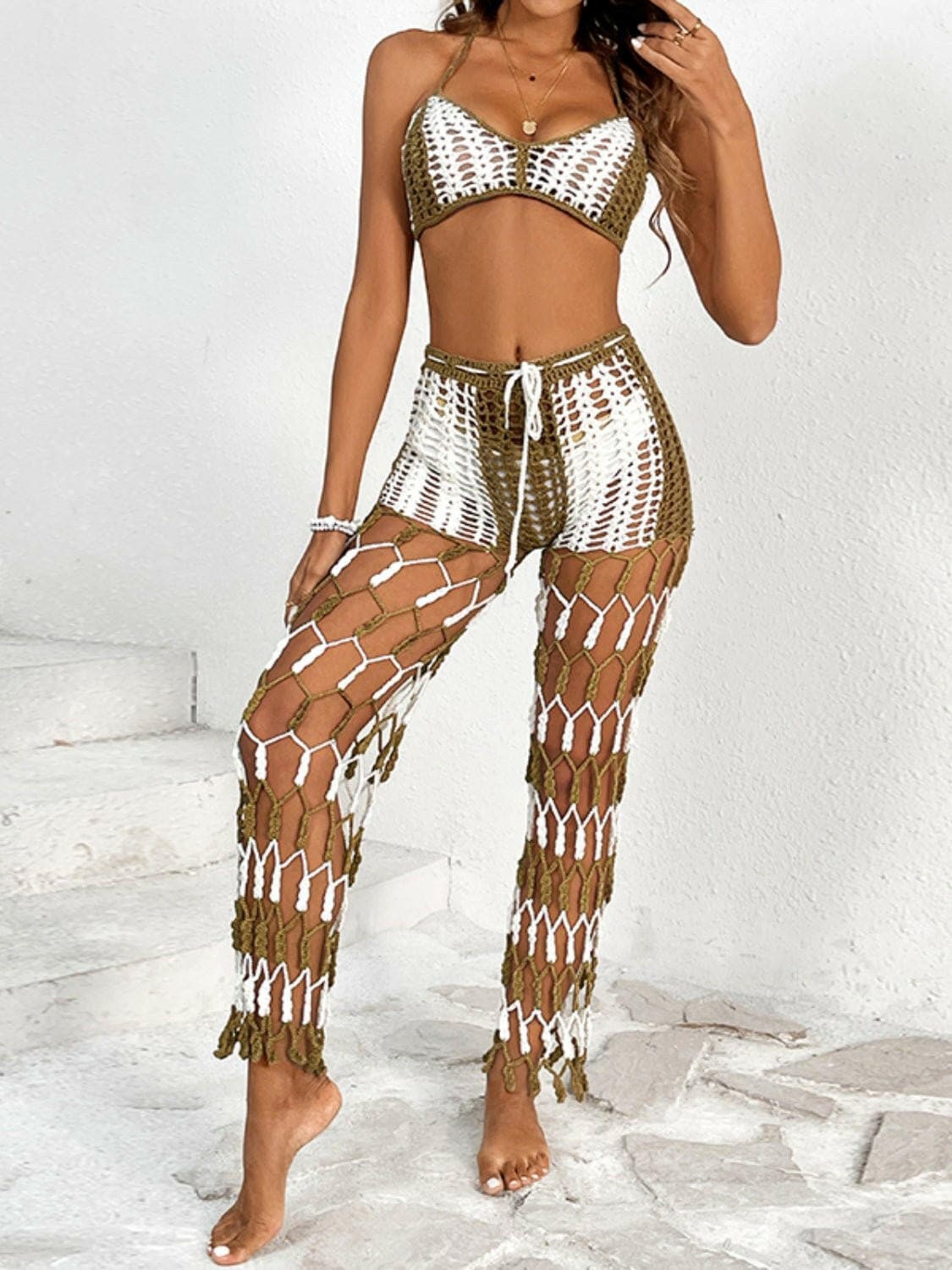 Cutout Halter Neck Top and Pants Two-Piece Swim Set - Love Salve