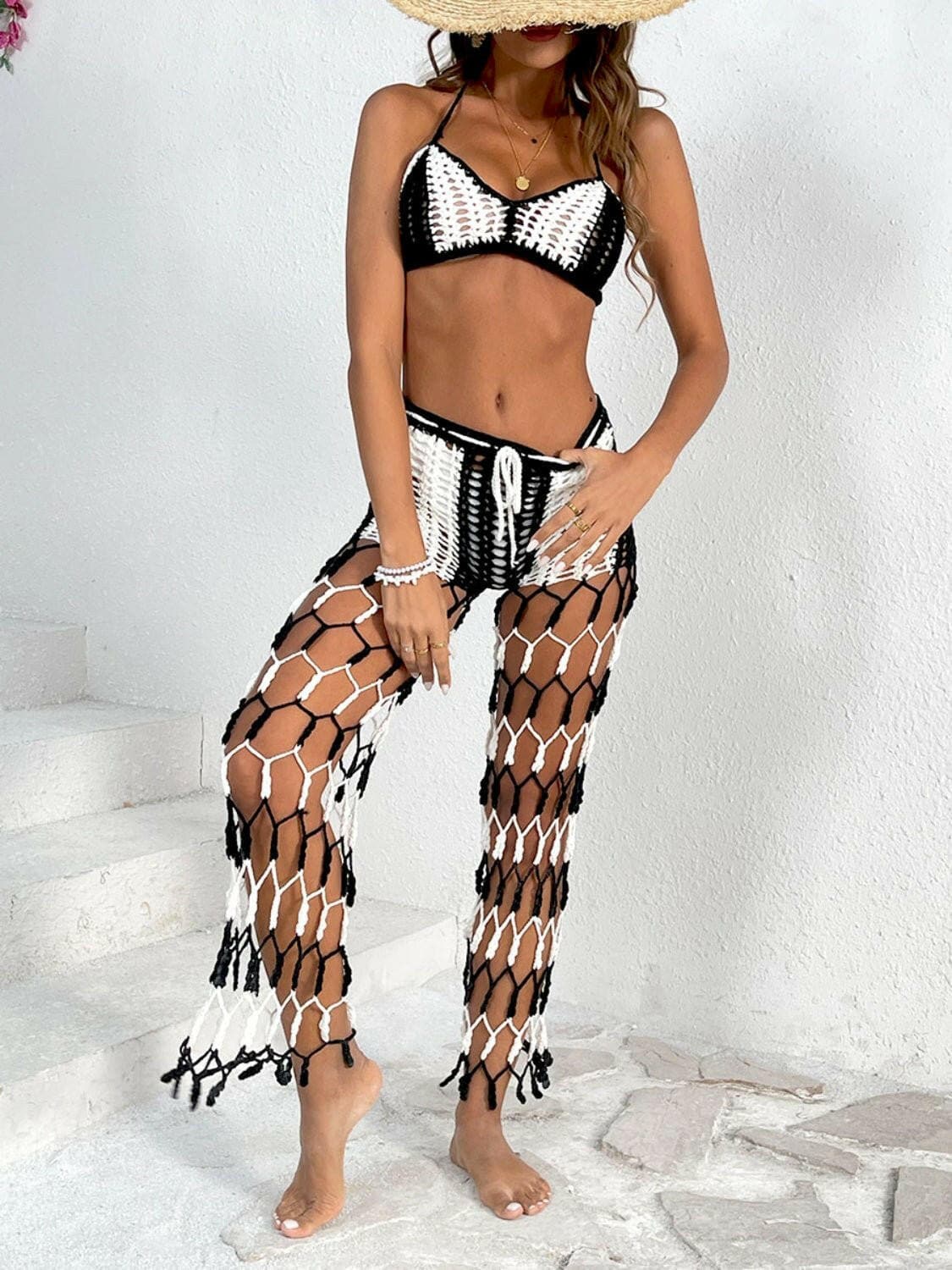 Cutout Halter Neck Top and Pants Two-Piece Swim Set - Love Salve