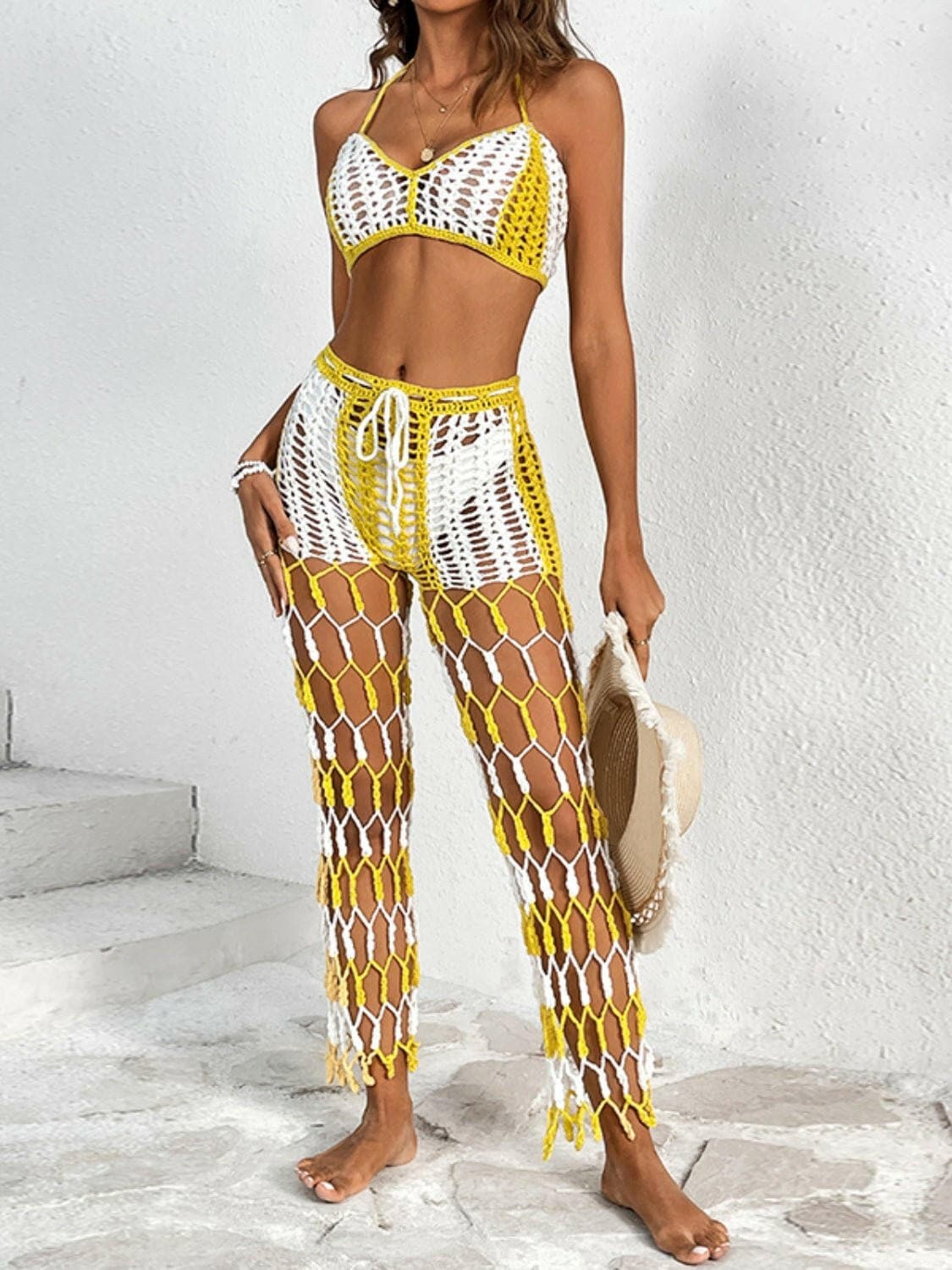 Cutout Halter Neck Top and Pants Two-Piece Swim Set - Love Salve