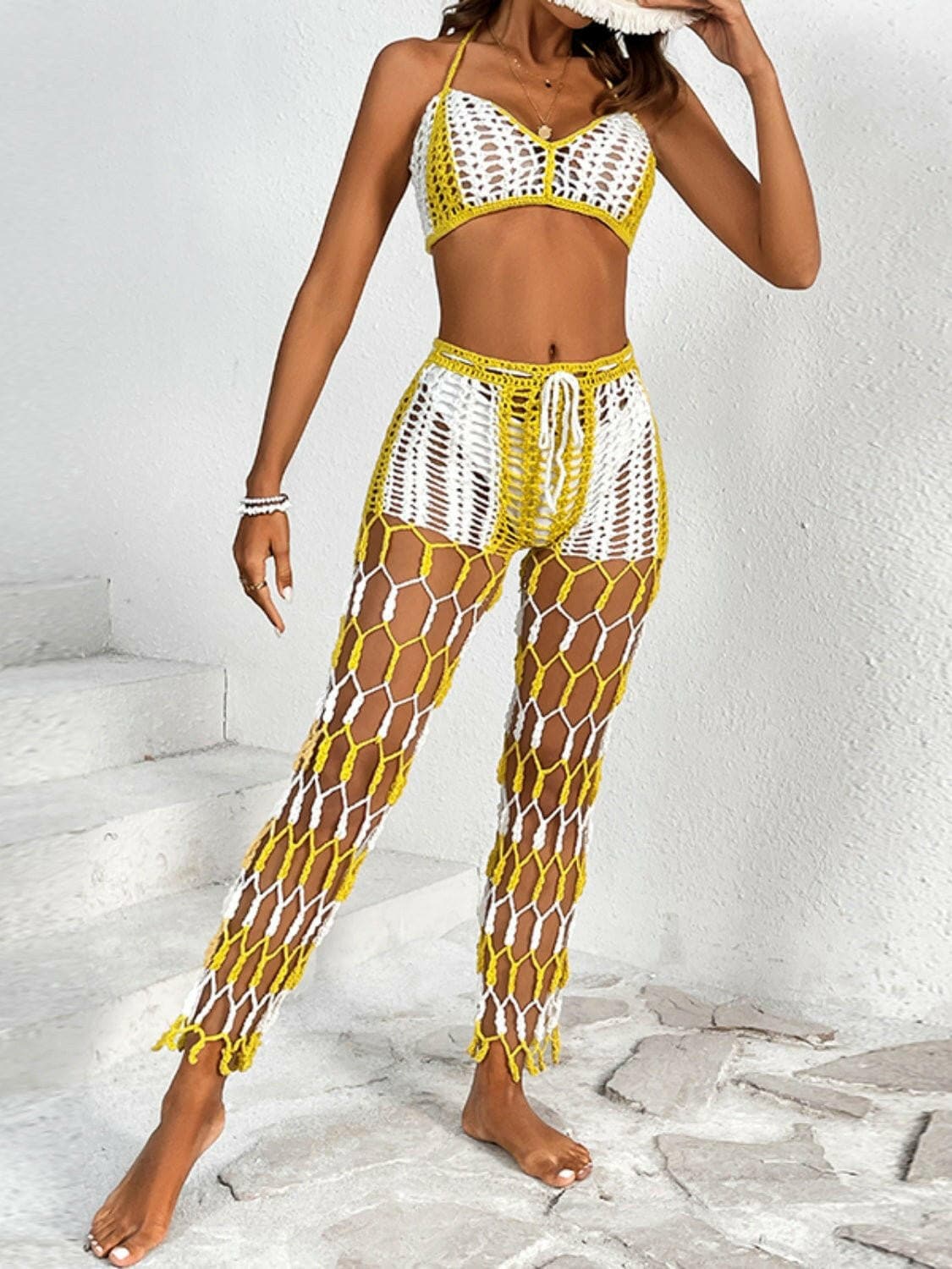 Cutout Halter Neck Top and Pants Two-Piece Swim Set - Love Salve