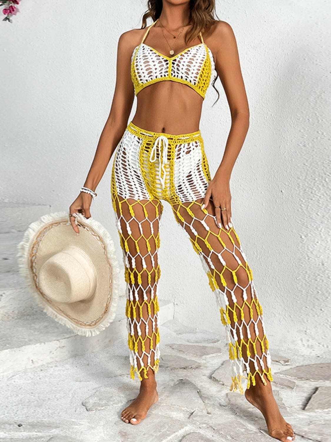 Cutout Halter Neck Top and Pants Two-Piece Swim Set - Love Salve