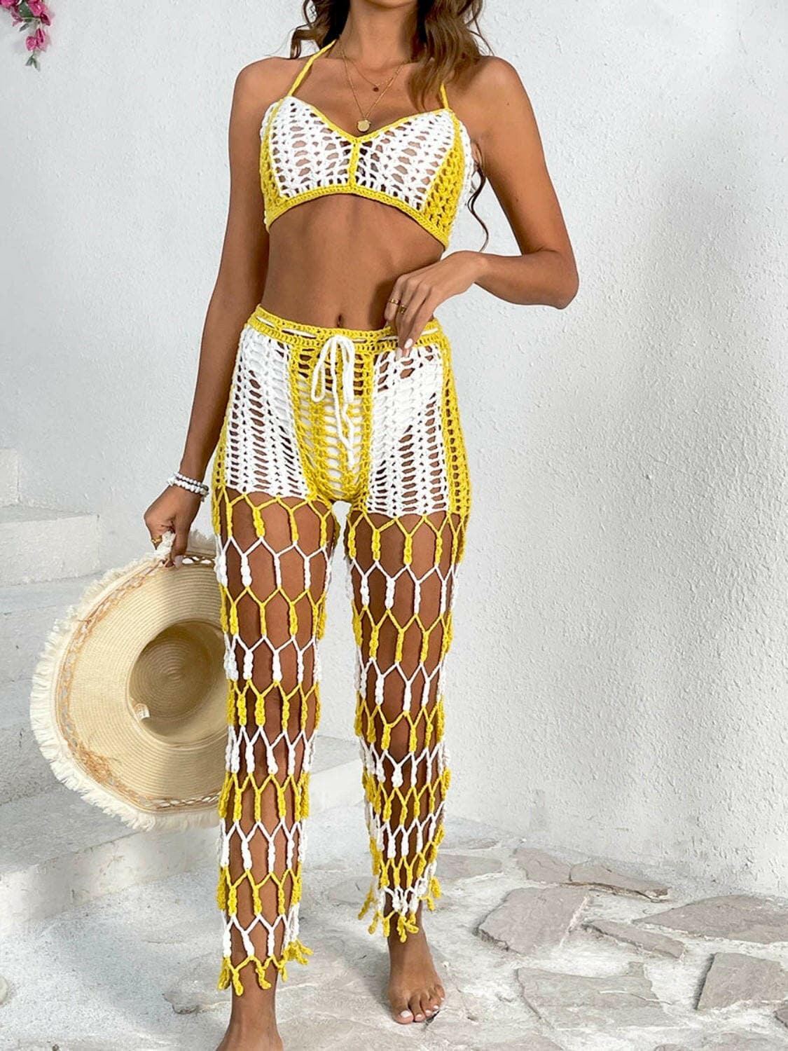 Cutout Halter Neck Top and Pants Two-Piece Swim Set - Love Salve