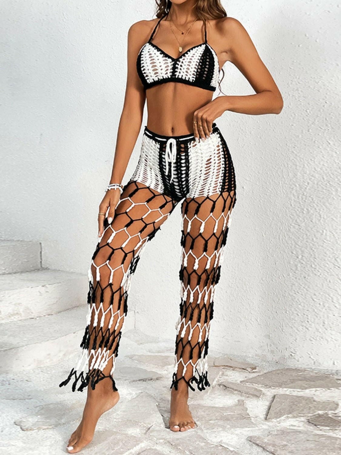 Cutout Halter Neck Top and Pants Two-Piece Swim Set - Love Salve