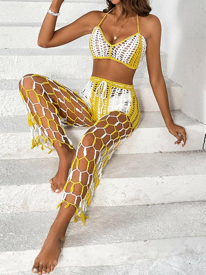 Cutout Halter Neck Top and Pants Two-Piece Swim Set - Love Salve