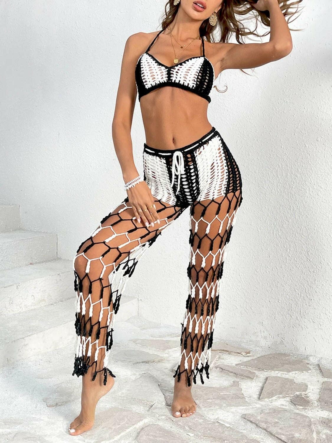 Cutout Halter Neck Top and Pants Two-Piece Swim Set - Love Salve