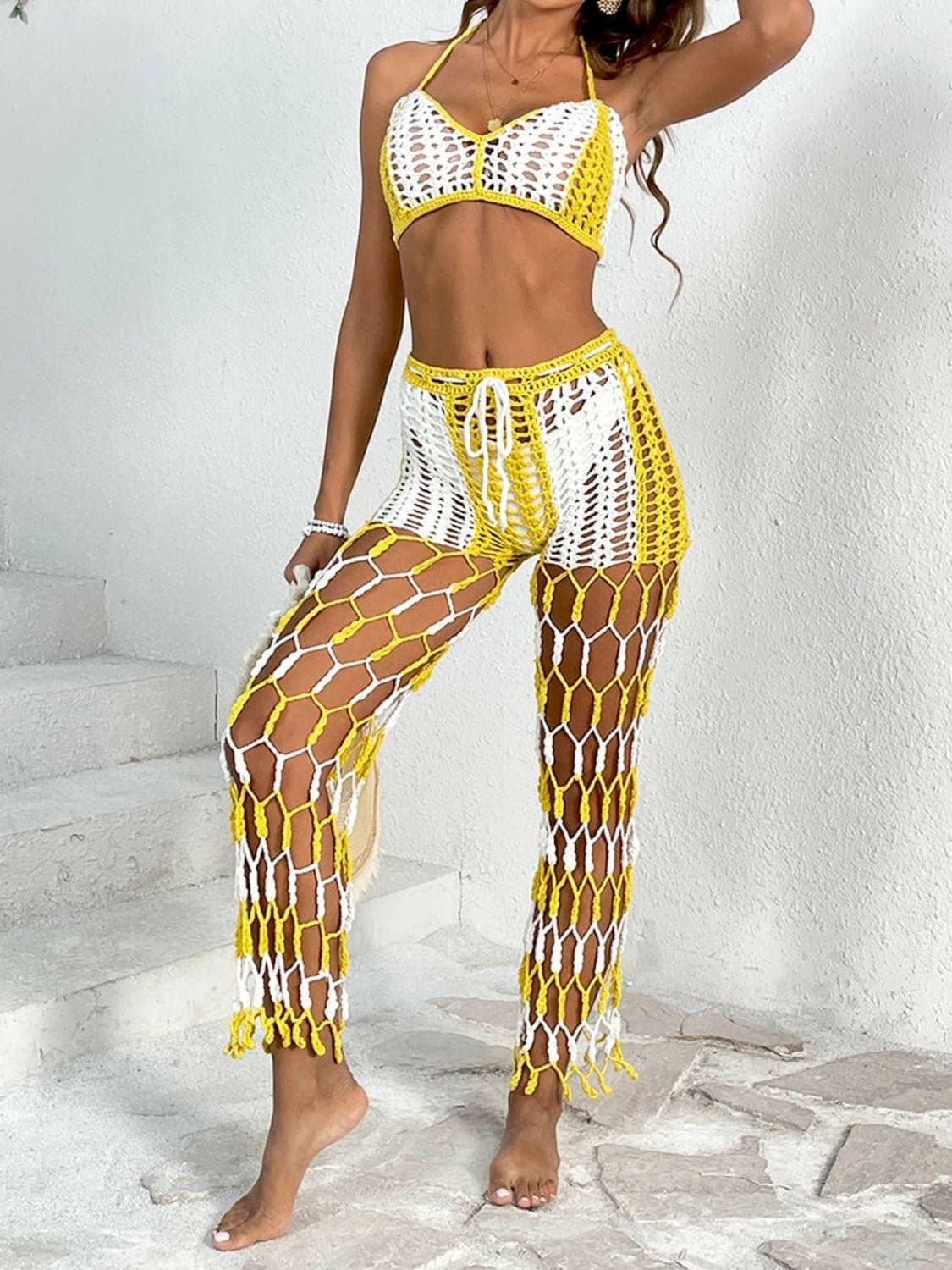 Cutout Halter Neck Top and Pants Two-Piece Swim Set - Love Salve