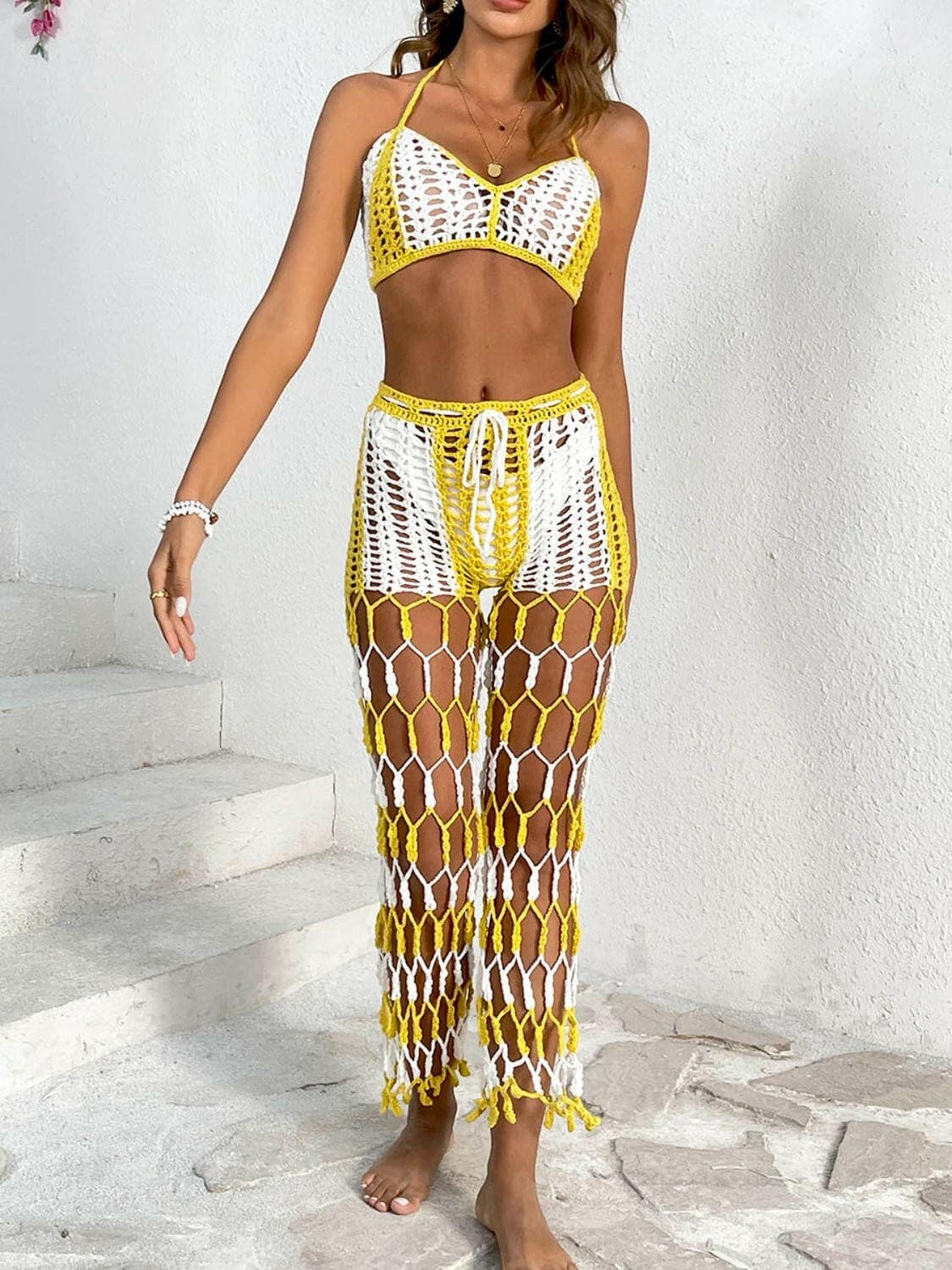 Cutout Halter Neck Top and Pants Two-Piece Swim Set - Love Salve