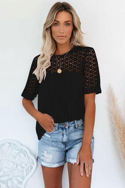 Cutout Round Neck Half Sleeve Blouse - Love Salve