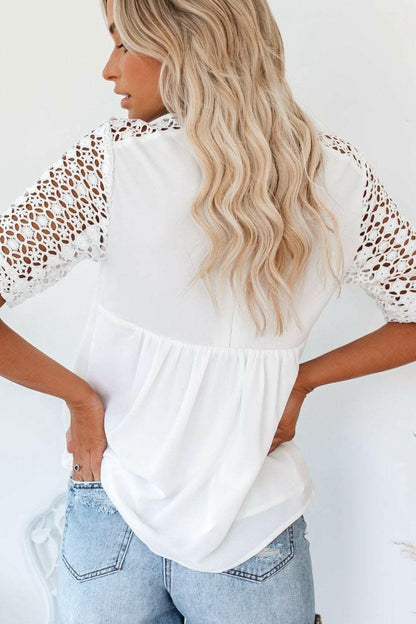 Cutout Round Neck Half Sleeve Blouse - Love Salve