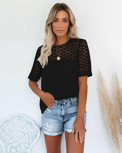 Cutout Round Neck Half Sleeve Blouse - Love Salve