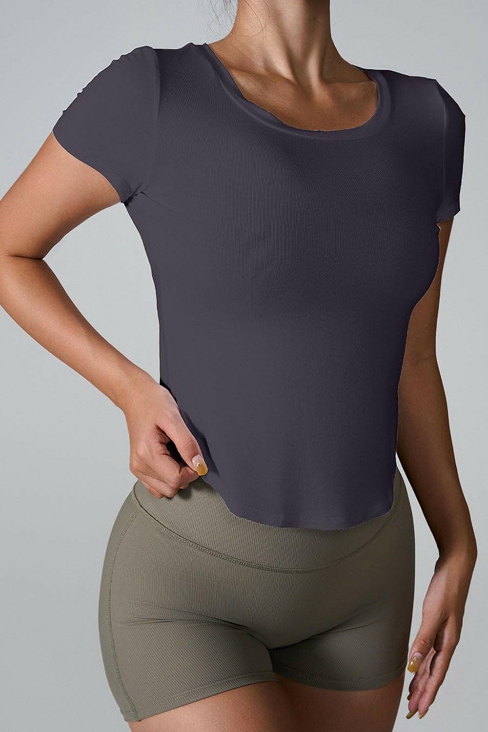 Cutout Round Neck Short Sleeve Active T-Shirt - Love Salve