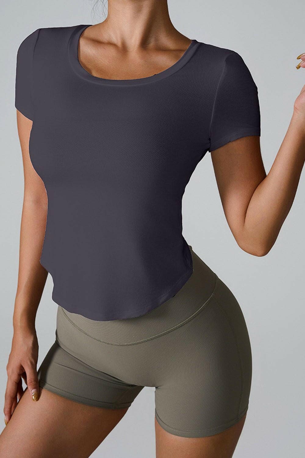 Cutout Round Neck Short Sleeve Active T-Shirt - Love Salve