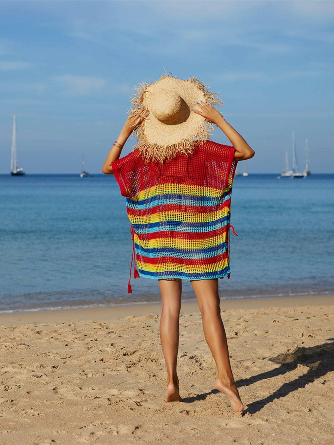 Striped Tassel Accent Beach Cover-Up with CutoutsStand Out in Style
 
 Chic cutouts and trendy stripes elevate your beach look
 

 Effortlessly Stylish
 
 Playful tassel accent for a fun and fashionable touch
 

 VLove Salve Striped Tassel Accent Beach Cover-swimwear