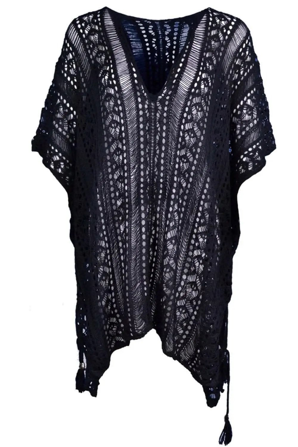 Chic sheer v-neck cover-up with tassels - Love Salve 