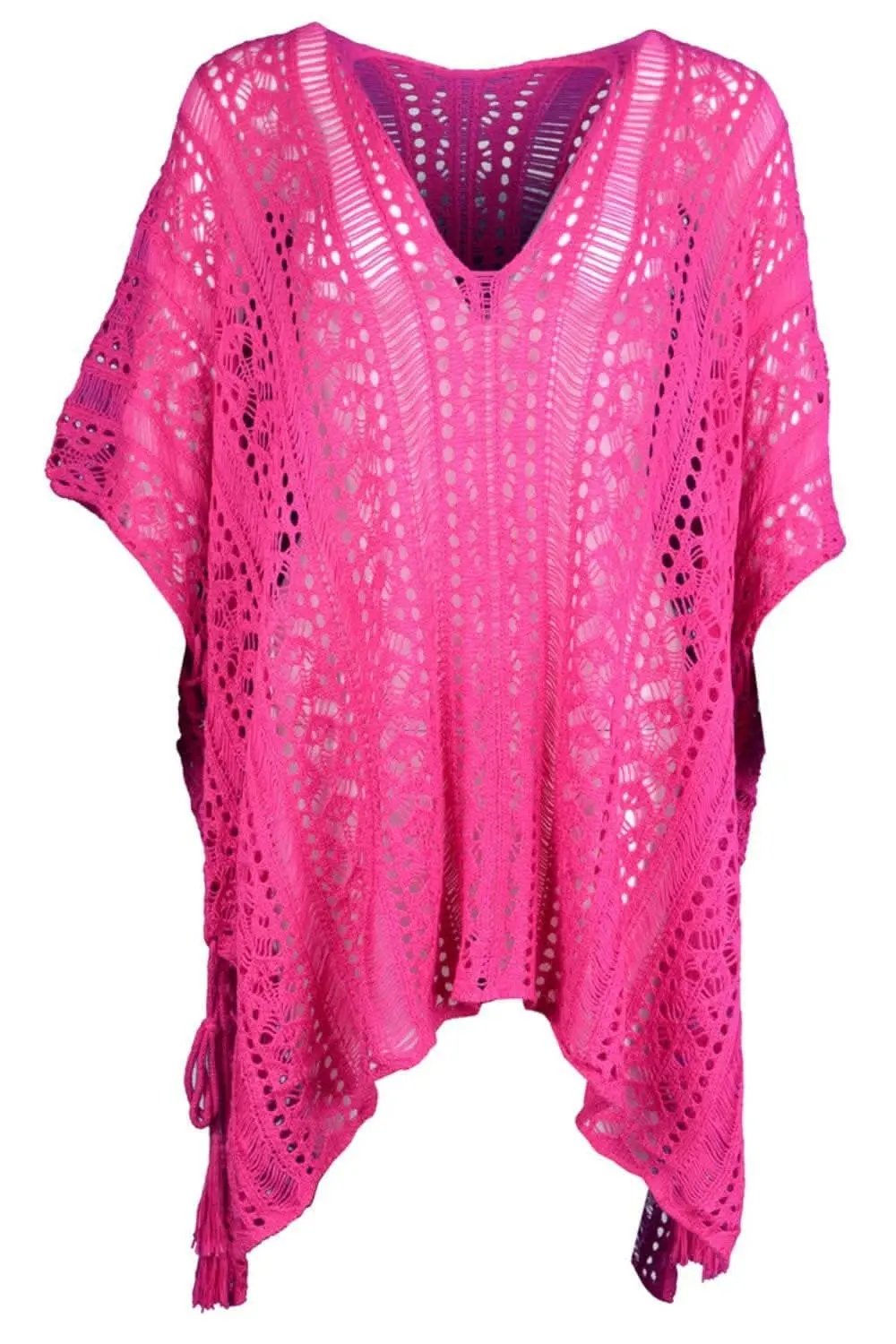 Chic sheer v-neck cover-up with tassels - Love Salve 