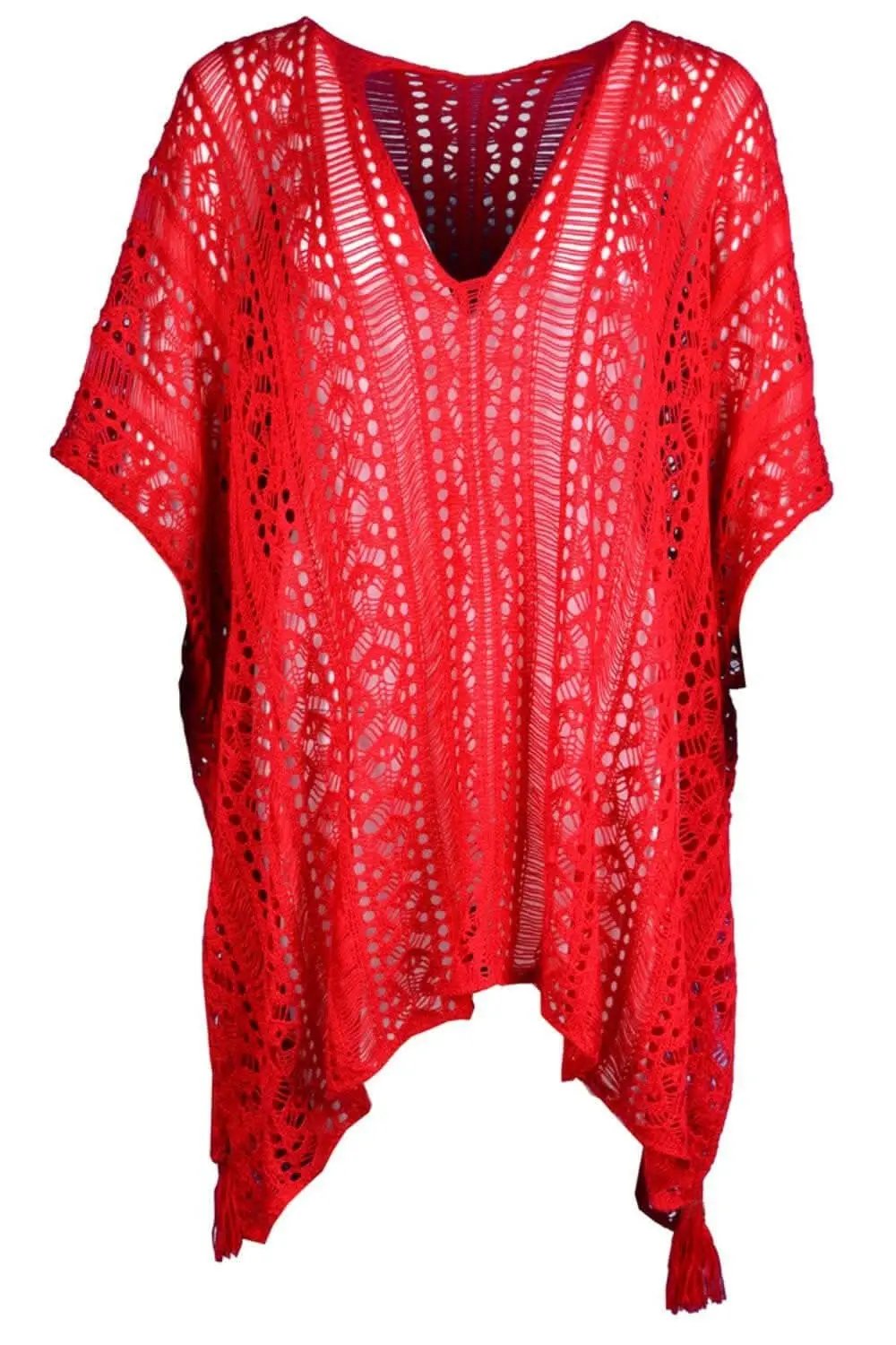 Chic sheer v-neck cover-up with tassels - Love Salve 