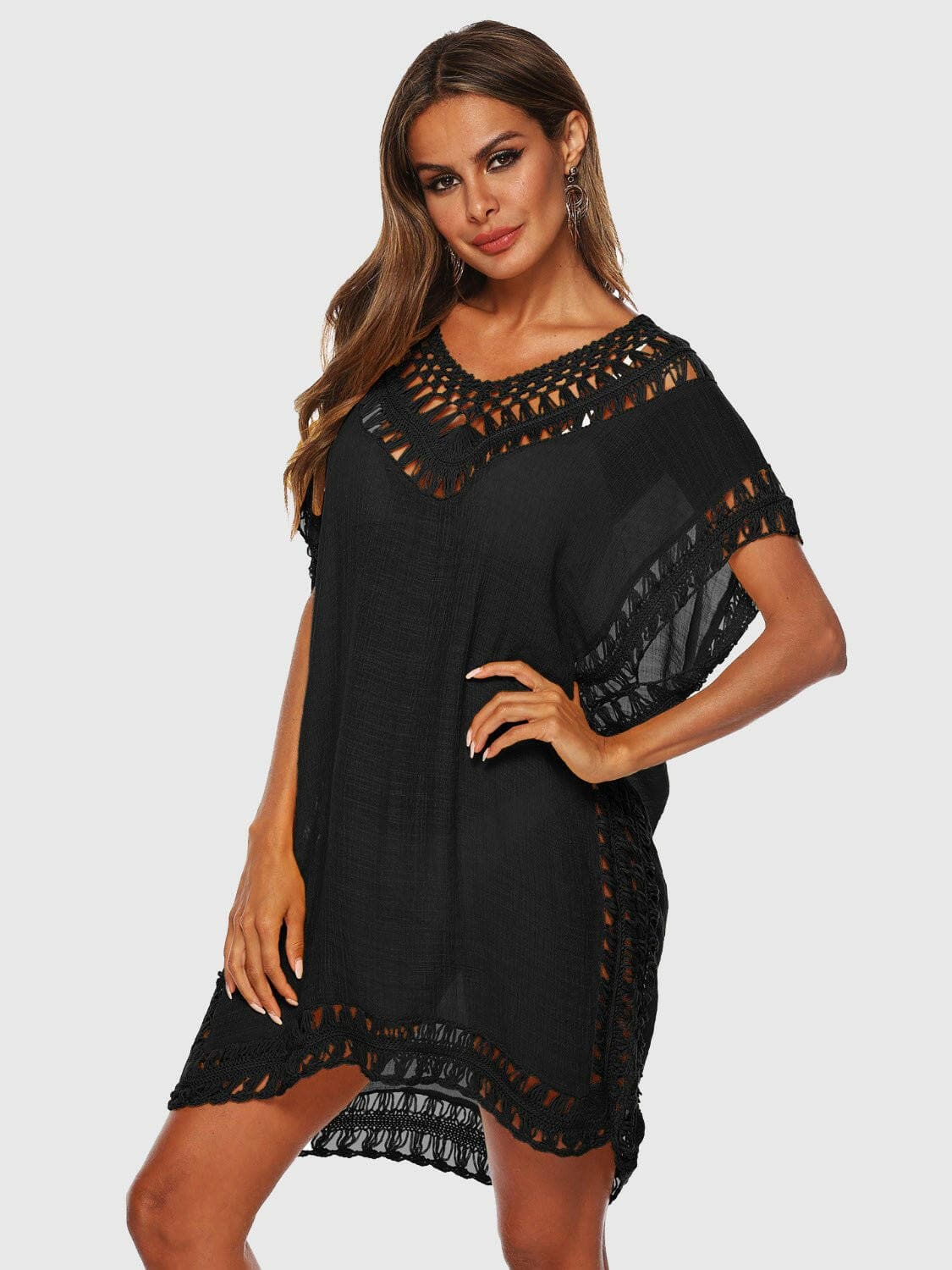 Elegant Sheer V-Neck Cutout Beach Cover-UpUpgrade Your Beach Look with Our Elegant Sheer V-Neck Cutout Beach Cover-Up
 
 
Cutout Sheer: Embrace allure with a hint of skin peeking through, keeping you both coLove Salve -Neck Cutout Beach Cover-Swim