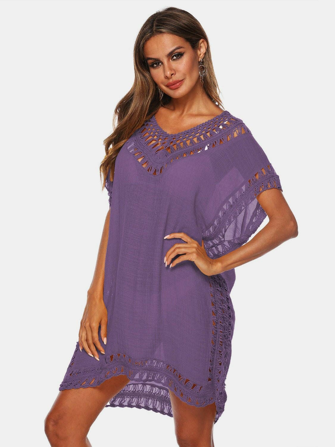 Elegant Sheer V-Neck Cutout Beach Cover-UpUpgrade Your Beach Look with Our Elegant Sheer V-Neck Cutout Beach Cover-Up
 
 
Cutout Sheer: Embrace allure with a hint of skin peeking through, keeping you both coLove Salve -Neck Cutout Beach Cover-Swim