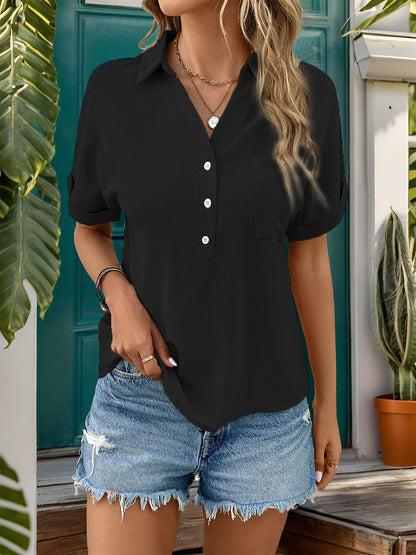 Johnny Collar Half Sleeve Blouse.