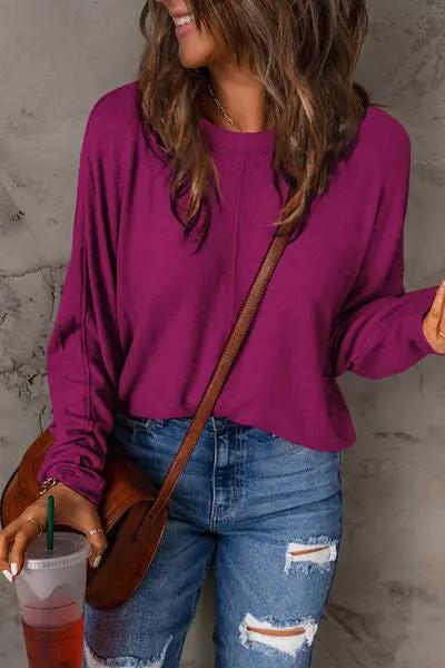 Double Take Full Size Round Neck Long Sleeve T-Shirt - Love Salve