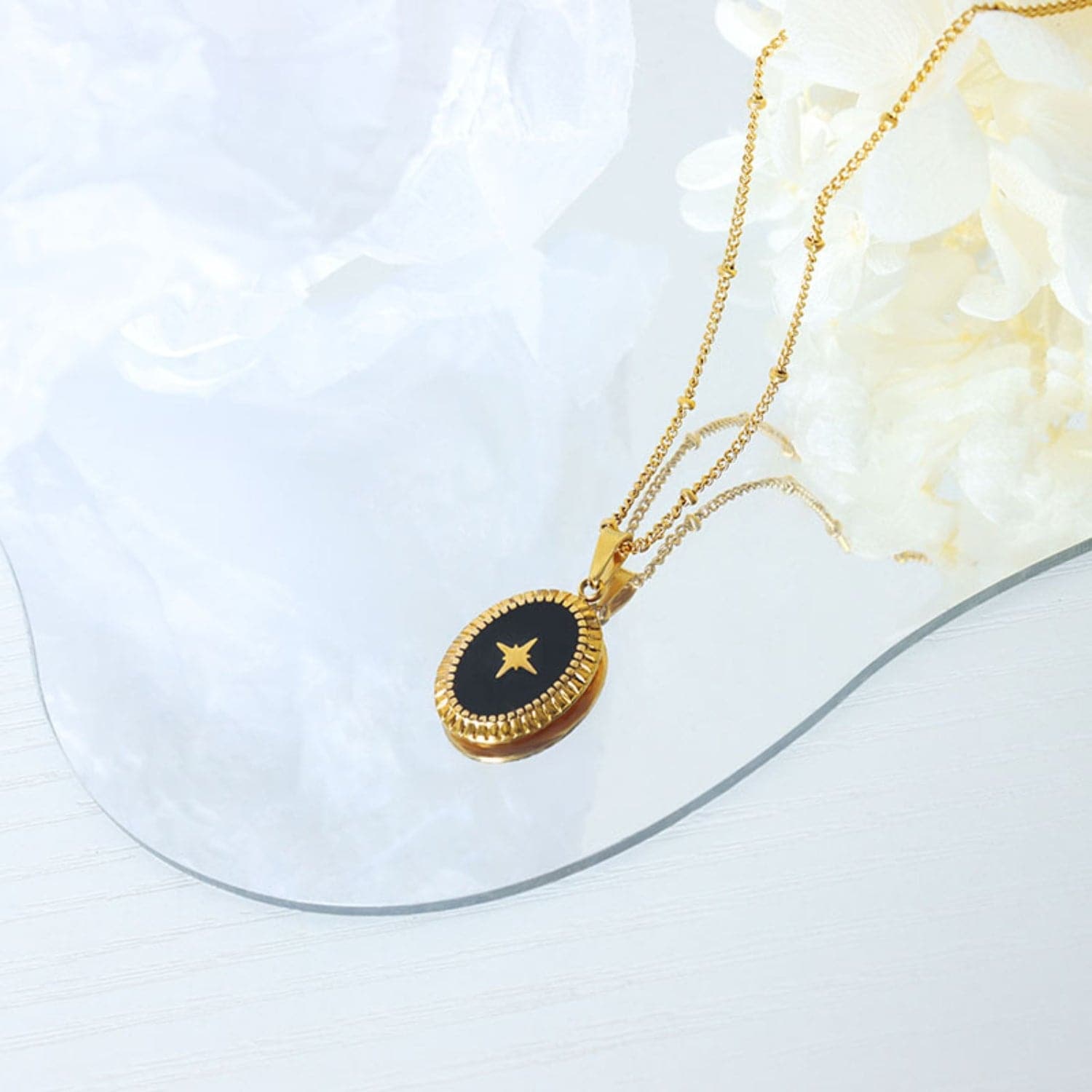 Gold-Plated Titanium Steel Oval Shape Pendant Necklace.