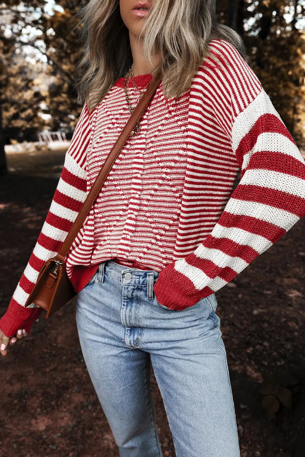 Emily Stripe Textured Sweater for Women with Dropped Shoulder Design and Cozy Comfort - Love Salve 